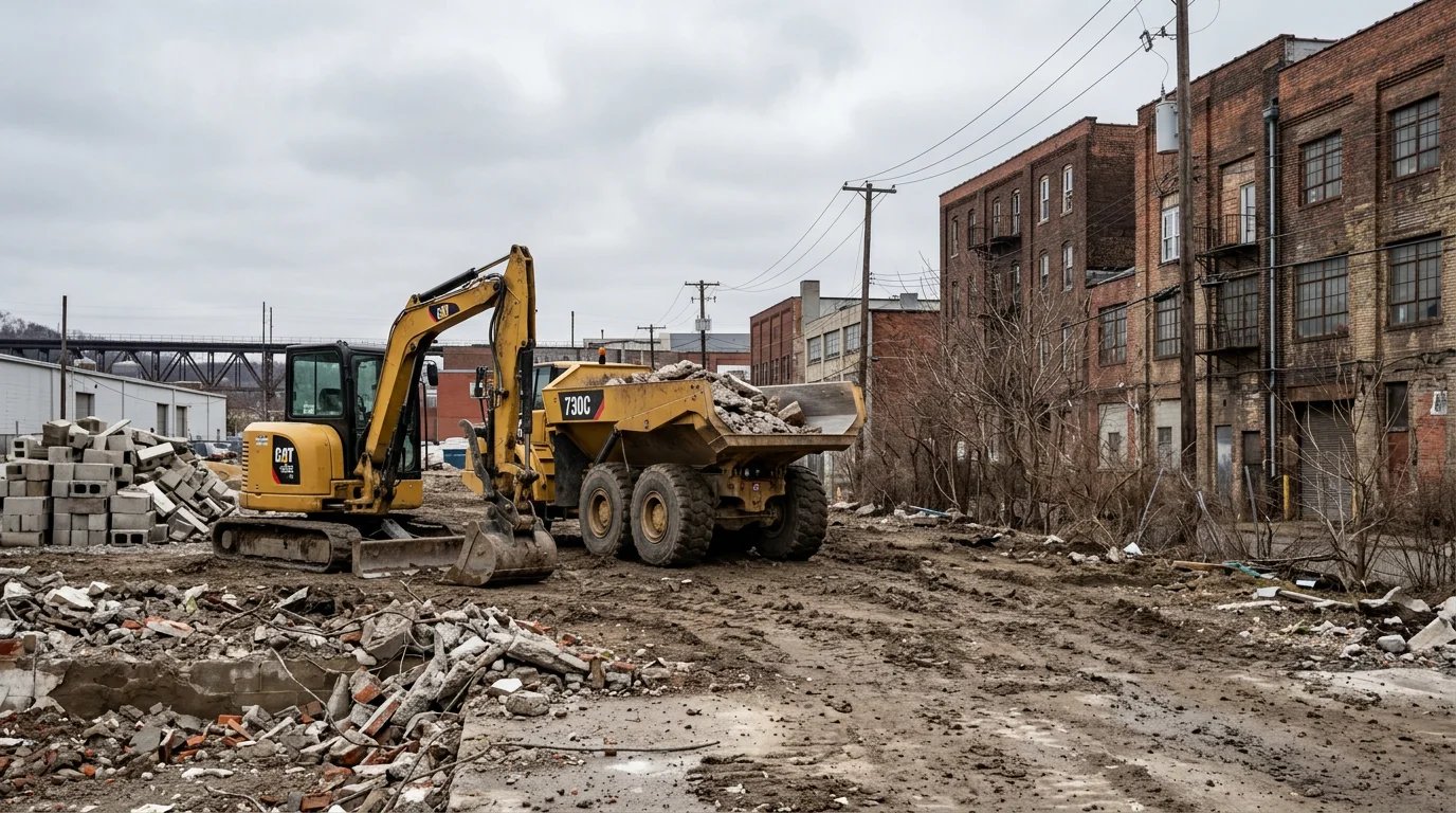 Demolition equipment clearing a Pittsburgh property site