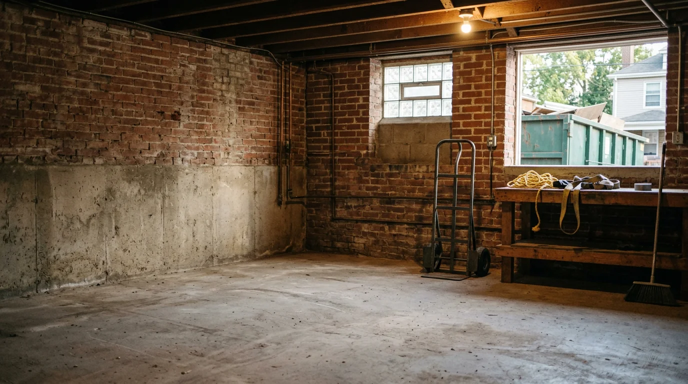 A cleared vacant property interior in Pittsburgh showing empty rooms swept free of debris and bulk waste. The before-and-after result shows a formerly cluttered space ready for renovation or resale.